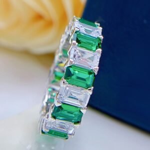 925 Sterling Silver Eternity Band with Emerald-Cut Gemstones