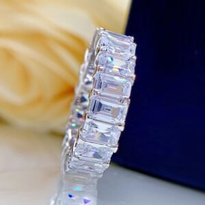 925 Sterling Silver Eternity Band with Emerald-Cut Gemstones