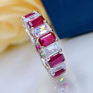 925 Sterling Silver Eternity Band with Emerald-Cut Gemstones