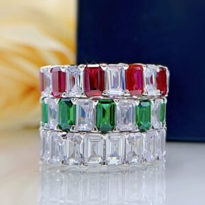 925 Sterling Silver Eternity Band with Emerald-Cut Gemstones