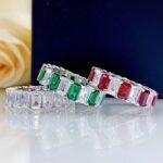 925 Sterling Silver Eternity Band with Emerald-Cut Gemstones