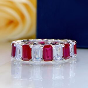 925 Sterling Silver Eternity Band with Emerald-Cut Gemstones