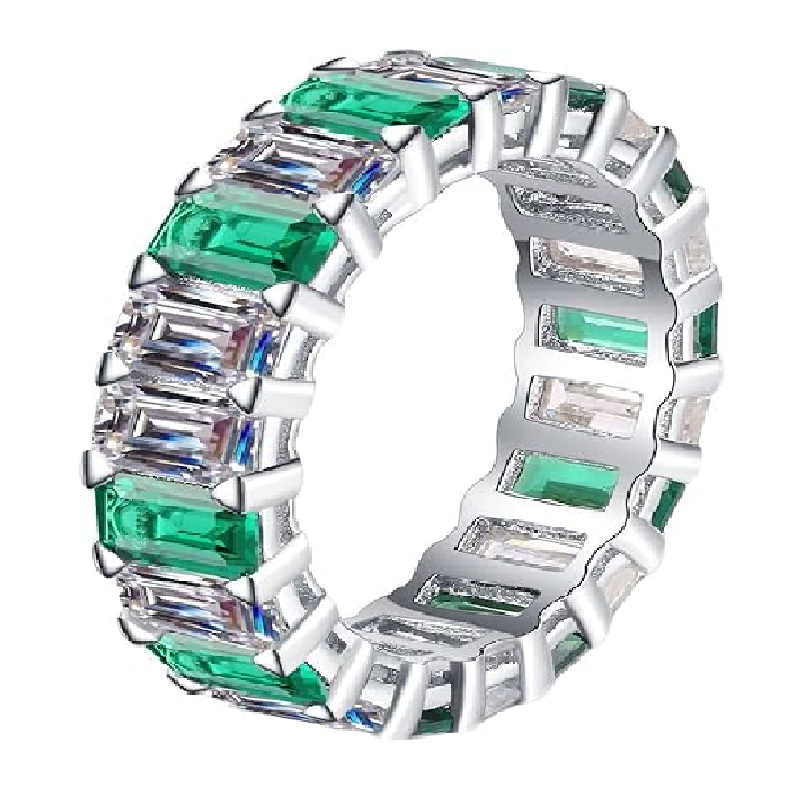 925 Sterling Silver Eternity Band with Emerald-Cut Gemstones