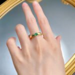 925 Sterling Silver Green Zircon Inlaid Ring