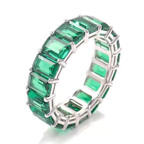 Elegant 925 Sterling Silver Emerald Ring with Rectangular Gemstones