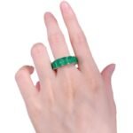 Elegant 925 Sterling Silver Emerald Ring with Rectangular Gemstones