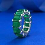 Elegant 925 Sterling Silver Emerald Ring with Rectangular Gemstones