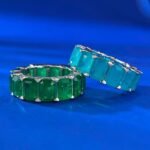 Elegant 925 Sterling Silver Emerald Ring with Rectangular Gemstones