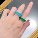 Elegant 925 Sterling Silver Emerald Ring with Rectangular Gemstones