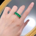 Elegant 925 Sterling Silver Emerald Ring with Rectangular Gemstones