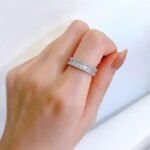 Elegant 925 Sterling Silver Eternity Band with Princess-Cut Gemstones and Micro-Pave Zirconia