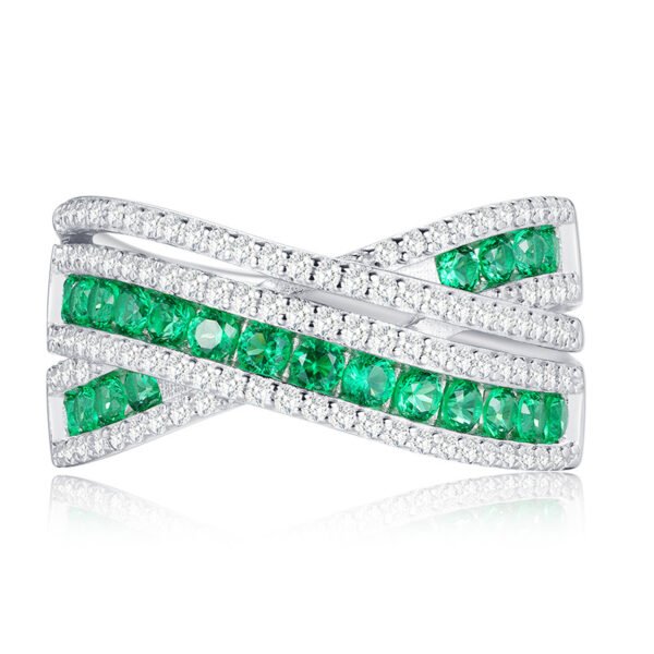 Elegant European and American Style Interwoven Emerald Ring