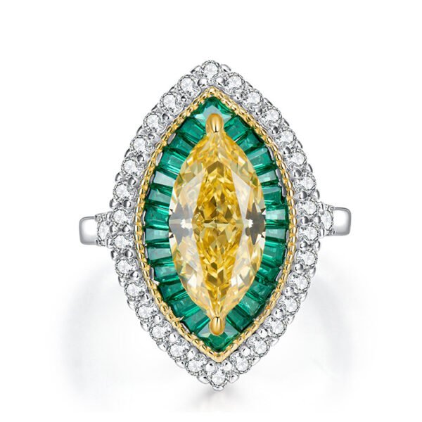 Elegant S925 Sterling Silver Marquise-Cut Yellow Zircon Ring