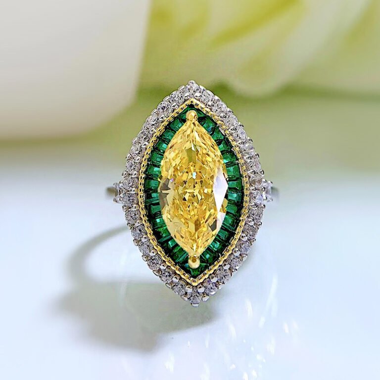 Elegant S925 Sterling Silver Marquise-Cut Yellow Zircon Ring