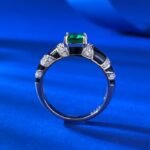 Elegant S925 Sterling Silver Rectangular Emerald Ring