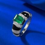 Elegant S925 Sterling Silver Rectangular Emerald Ring