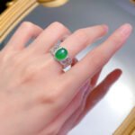 High Ice Green Jade Chalcedony Agate Ring Elegant Wedding Jewelry