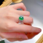 High Ice Green Jade Chalcedony Agate Ring Elegant Wedding Jewelry