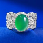 High Ice Green Jade Chalcedony Agate Ring Elegant Wedding Jewelry