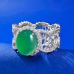 High Ice Green Jade Chalcedony Agate Ring Elegant Wedding Jewelry