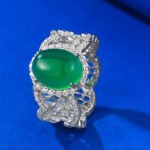 High Ice Green Jade Chalcedony Agate Ring Elegant Wedding Jewelry