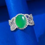 High Ice Green Jade Chalcedony Agate Ring Elegant Wedding Jewelry