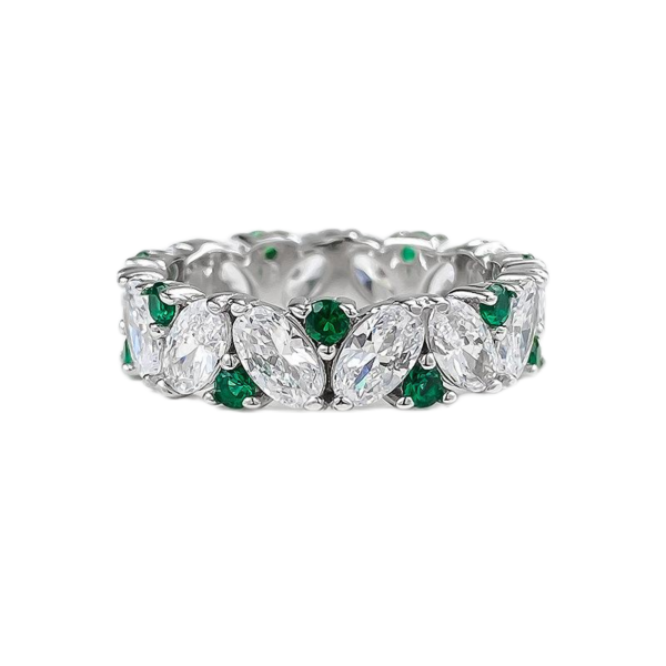 Elegant 925 Sterling Silver Eternity Band with Emerald