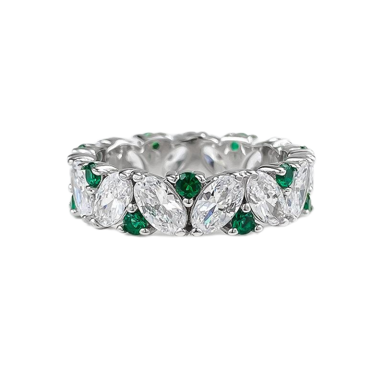 Elegant 925 Sterling Silver Eternity Band with Emerald