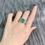 Elegant 925 Sterling Silver Oval-Cut Emerald Ring with Cubic Zirconia Accents