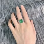 Elegant 925 Sterling Silver Oval-Cut Emerald Ring with Cubic Zirconia Accents