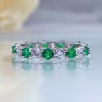 Elegant S925 Sterling Silver Ring with White and Green Zircon