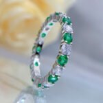 Elegant S925 Sterling Silver Ring with White and Green Zircon