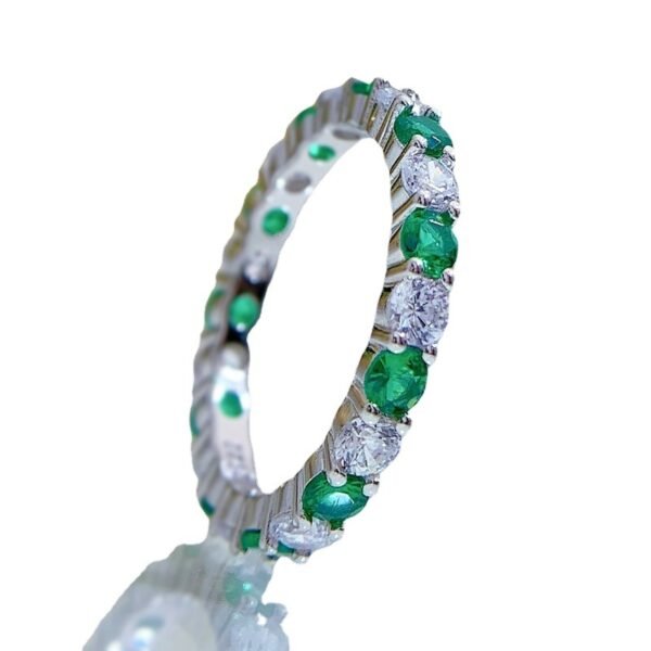 Elegant S925 Sterling Silver Ring with White and Green Zircon