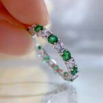 Elegant S925 Sterling Silver Ring with White and Green Zircon