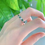 Elegant S925 Sterling Silver Ring with White and Green Zircon